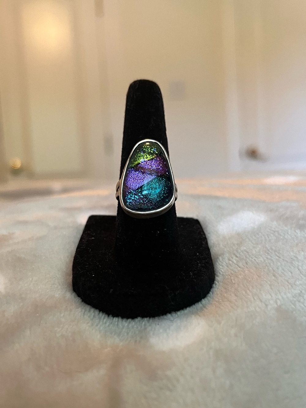 Multicolor Dichroic Glass Sterling Statement Ring